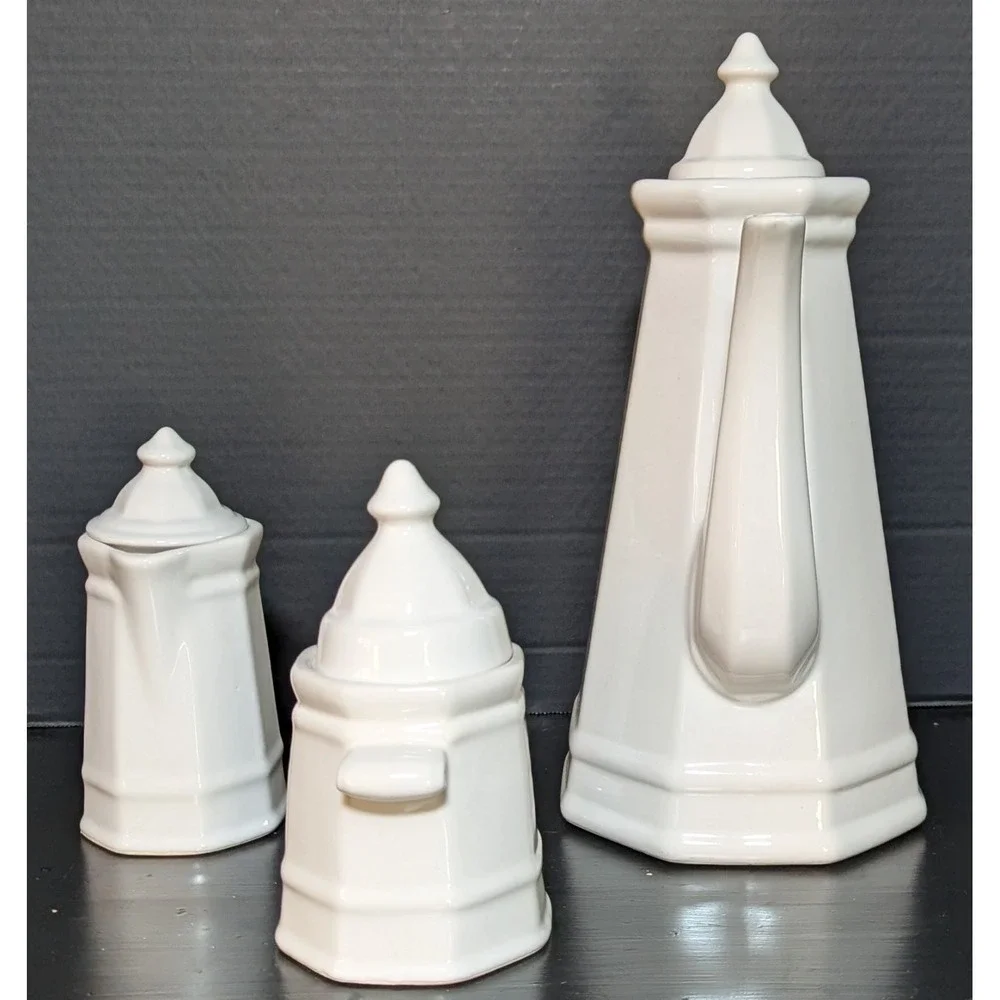 Pfaltzgraff Heritage White 3-Piece Coffee/Tea Service Coffee Pot Sugar Creamer